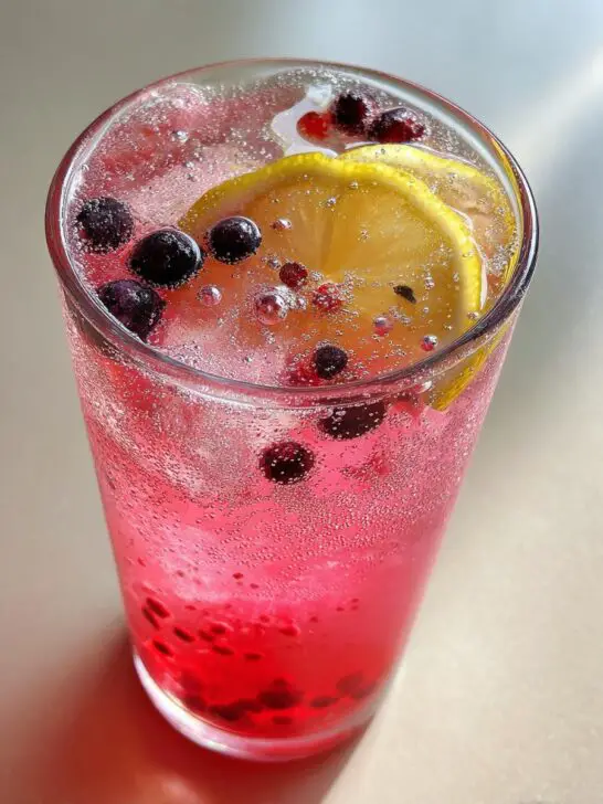 Berry Lemonade Sparkle Mocktail – Mixed berry puree combined with lemon juice and sparkling water.