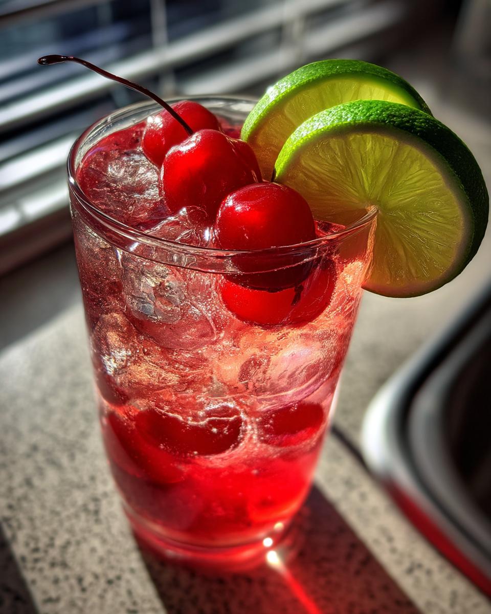 Cherry Limeade Mocktail – Tart cherries and zesty lime with fizzy soda in a candy-red drink. - detail 1