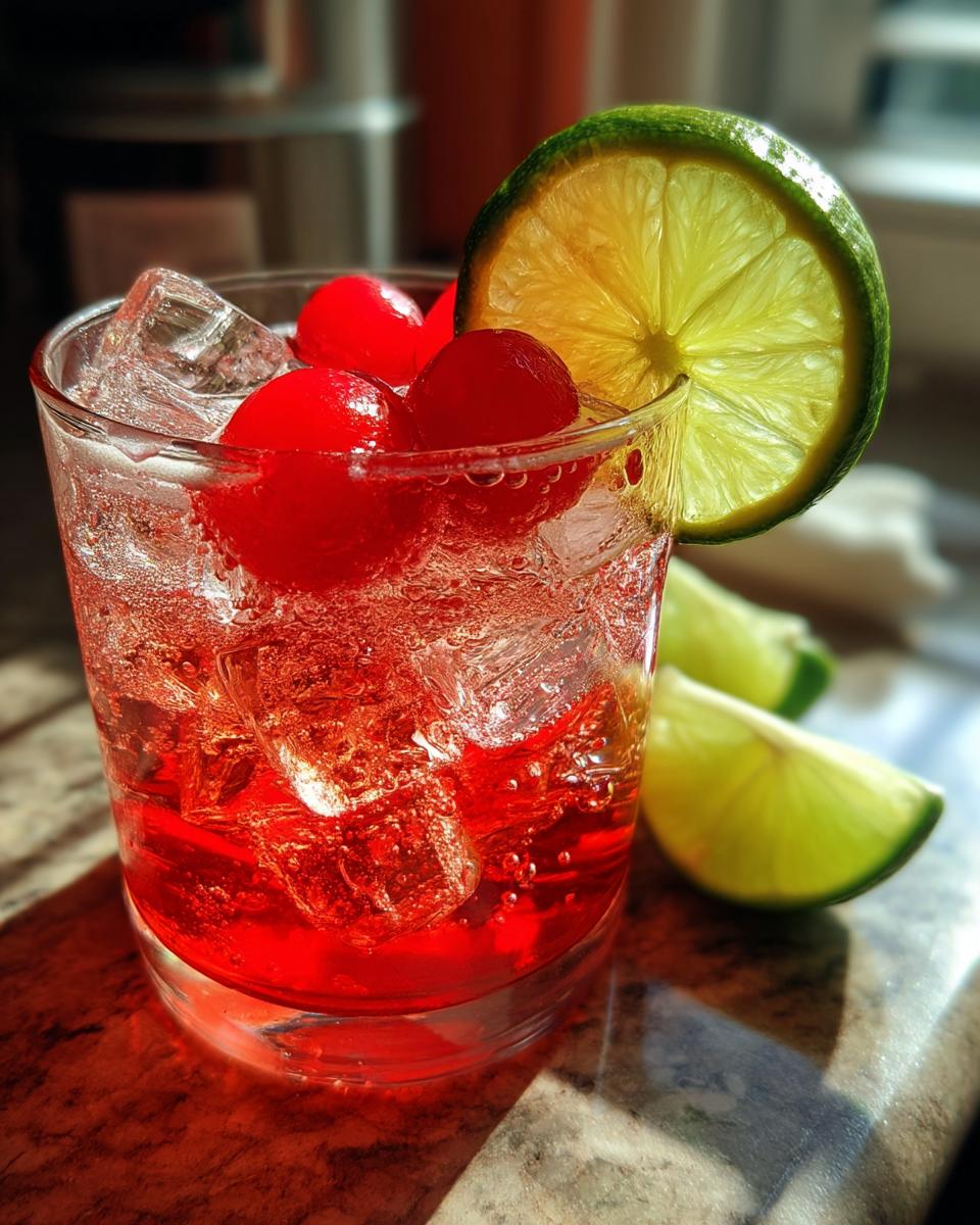 Cherry Limeade Mocktail – Tart cherries and zesty lime with fizzy soda in a candy-red drink. - detail 2