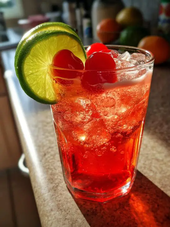 Cherry Limeade Mocktail – Tart cherries and zesty lime with fizzy soda in a candy-red drink.