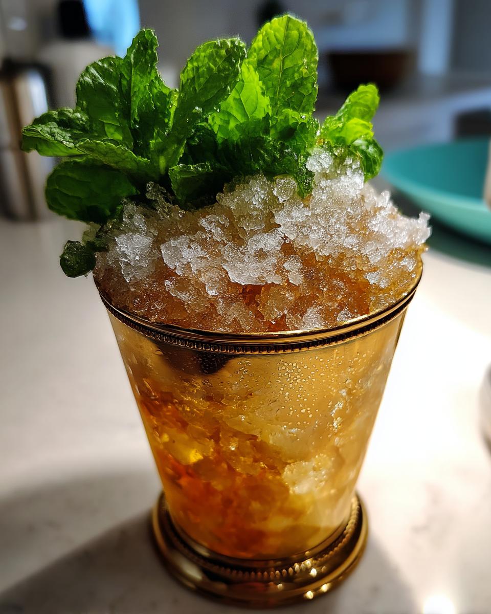 Chilled Mint Julep Cocktail with Crushed Ice and Bourbon - detail 1