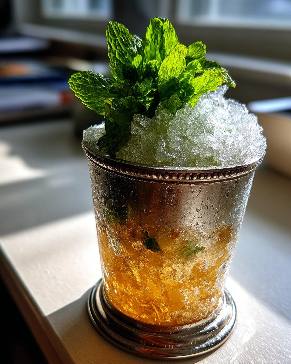 Chilled Mint Julep Cocktail with Crushed Ice and Bourbon - detail 2