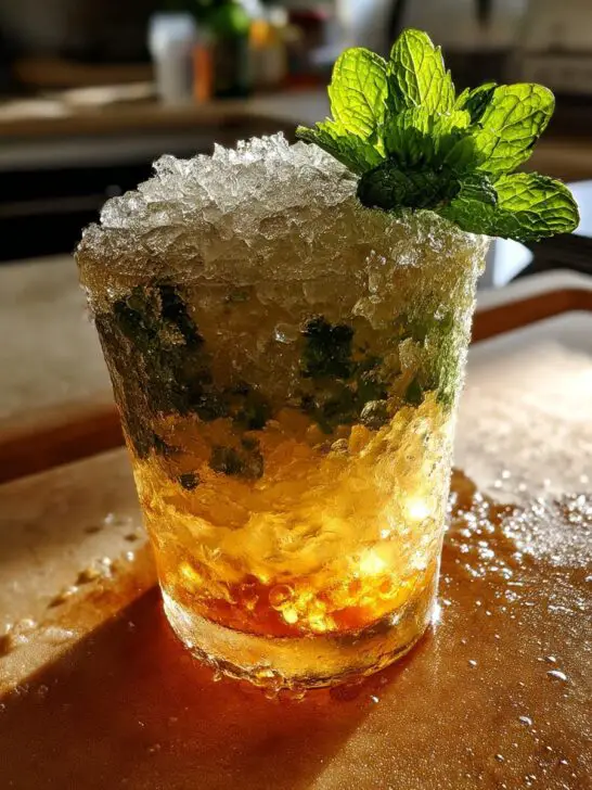 Chilled Mint Julep Cocktail with Crushed Ice and Bourbon