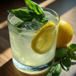 Herbal Gin Basil Smash Cocktail with Fresh Lemon and Basil