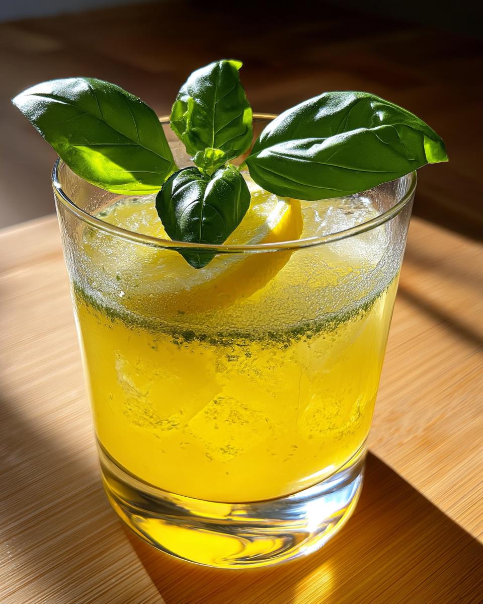 Herbal Gin Basil Smash Cocktail with Fresh Lemon and Basil - detail 3