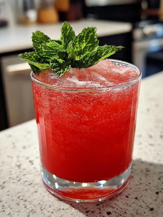 Iced Hibiscus Citrus Punch Mocktail – Floral hibiscus tea blended with citrus juices and fresh herbs.