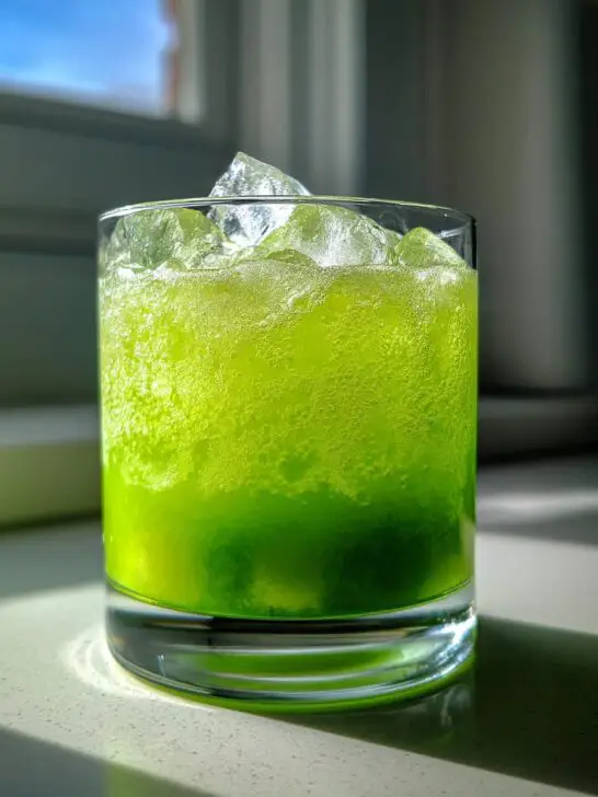 Kiwi Cucumber Sparkle Mocktail – Refreshing kiwi and cucumber juice over ice with lemon soda.