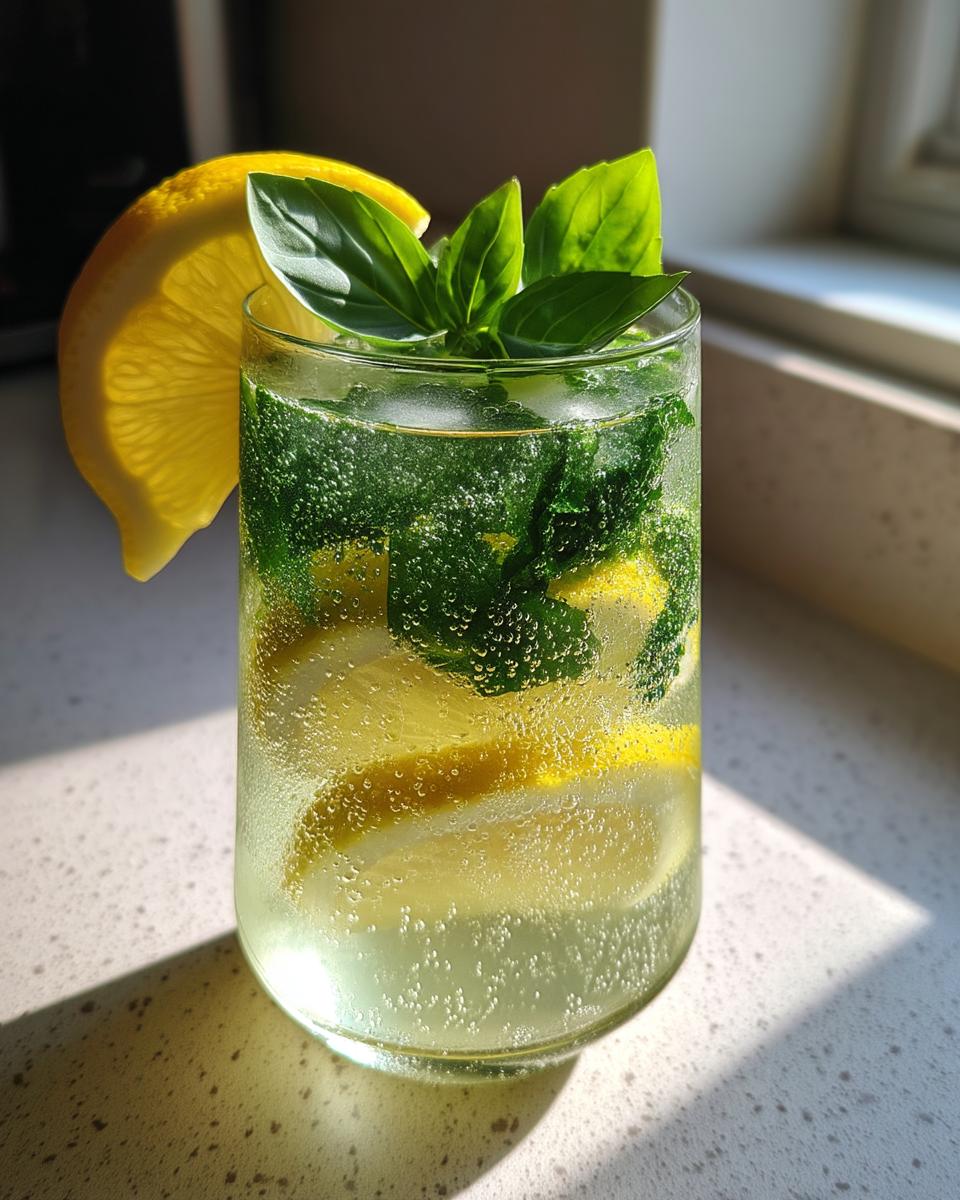 Lemon Basil Bliss Mocktail – Lemon juice and fresh basil syrup shaken with ice and soda. - detail 2