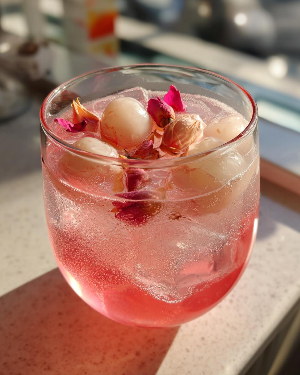 Lychee Rose Blossom Mocktail – Sweet lychee juice and fragrant rose syrup with lime and soda. - detail 1