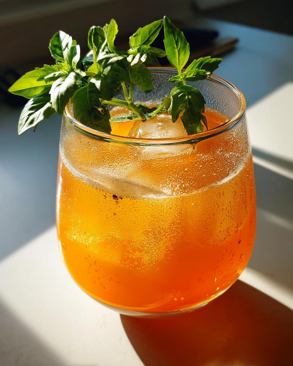 Peach Basil Refresher Mocktail – Juicy peach nectar and fragrant basil shaken with lemon juice and bubbles. - detail 2