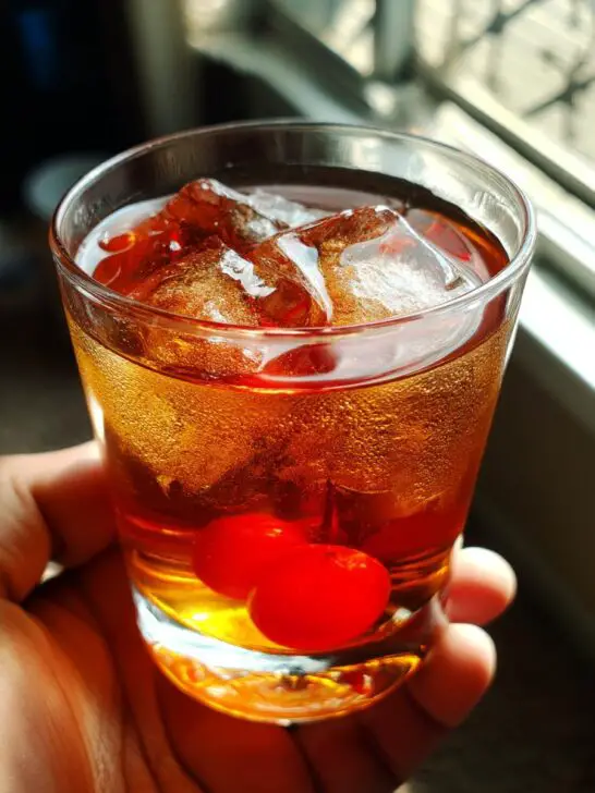 Rich Manhattan Cocktail with Rye Whiskey and Sweet Vermouth