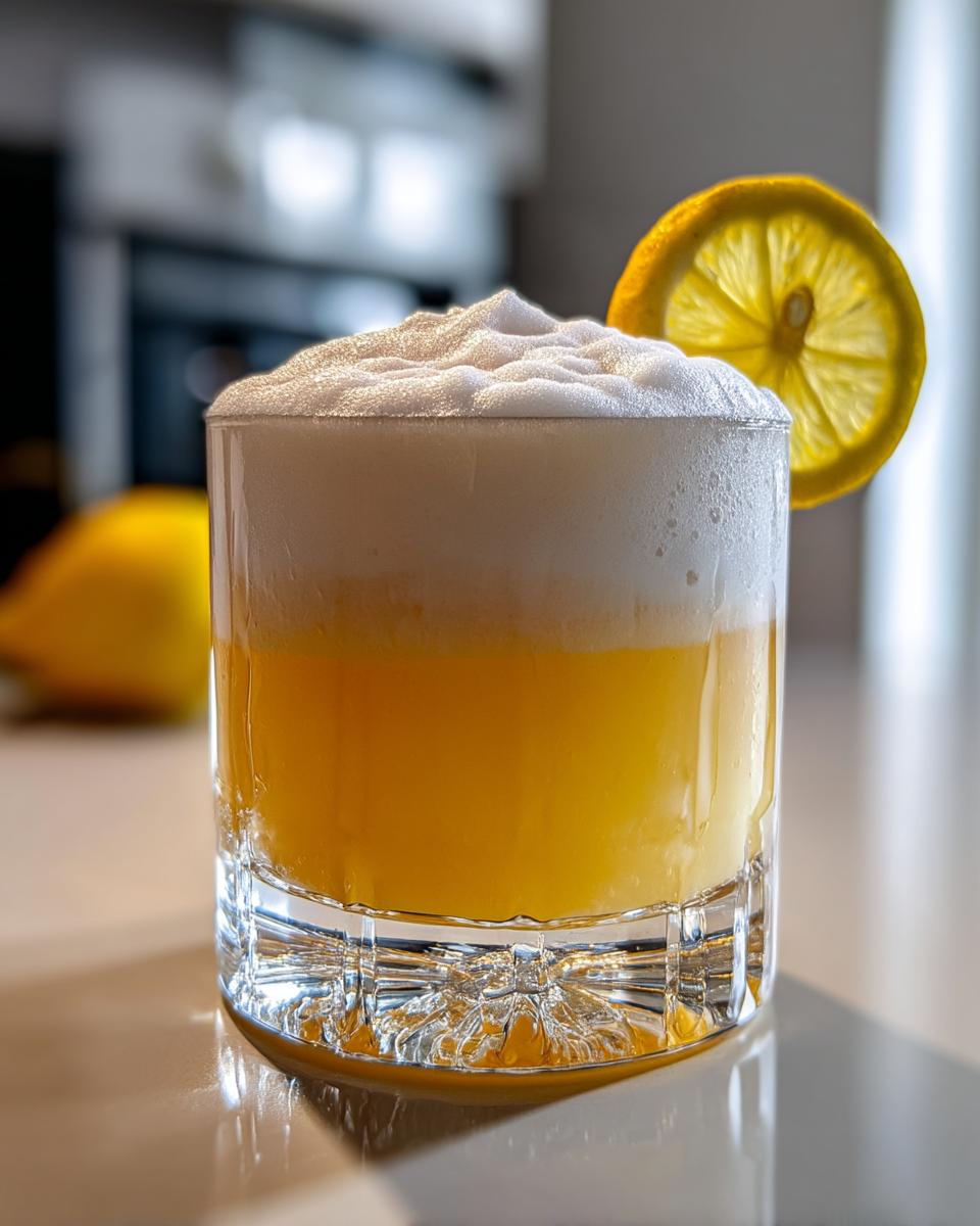 Smooth Whiskey Sour Cocktail with Egg White and Lemon Juice - detail 1