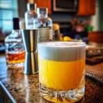 Smooth Whiskey Sour Cocktail with Egg White and Lemon Juice