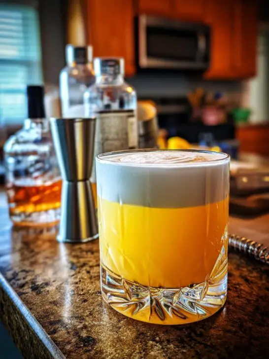 Smooth Whiskey Sour Cocktail with Egg White and Lemon Juice