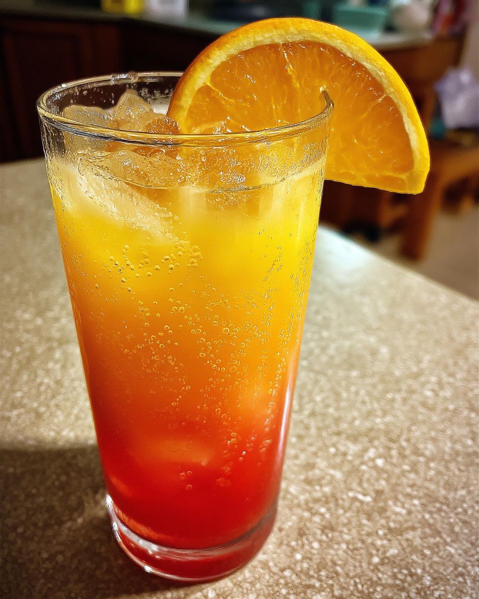Sunrise Sparkler Mocktail – A vibrant layered drink featuring orange juice and grenadine for a sunrise effect. - detail 2
