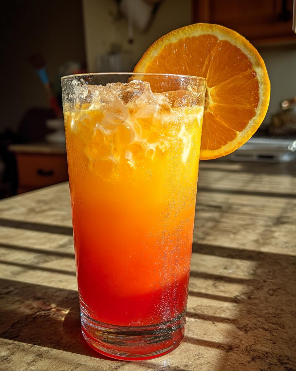 Sunrise Sparkler Mocktail – A vibrant layered drink featuring orange juice and grenadine for a sunrise effect. - detail 3