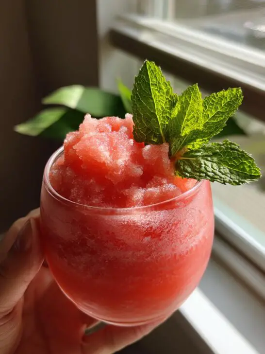Watermelon Mint Slush Mocktail – Frozen watermelon blended with lime and mint for a summer refresher.