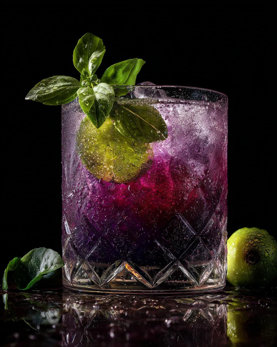 Plum Basil Bourbon Sour Cocktail - detail 2