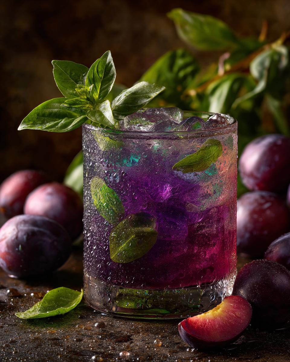 Plum Basil Bourbon Sour Cocktail - detail 4