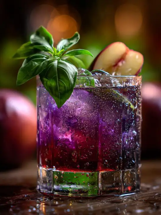 Plum Basil Bourbon Sour Cocktail