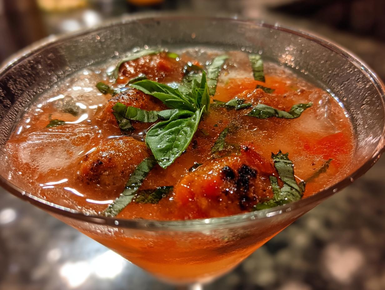 Savory Meatball Martini Shot with Tomato-Infused Vodka - detail 1