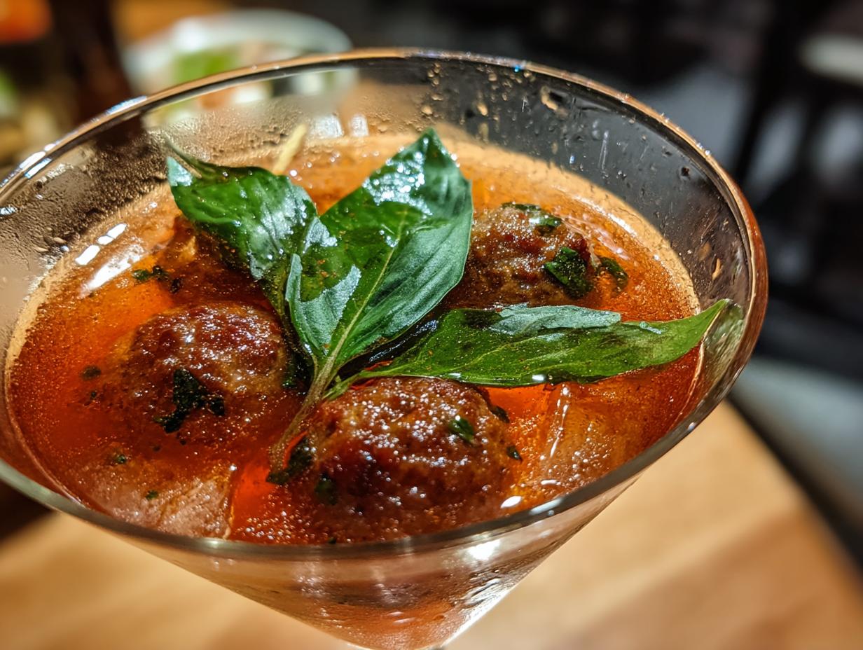 Savory Meatball Martini Shot with Tomato-Infused Vodka - detail 2