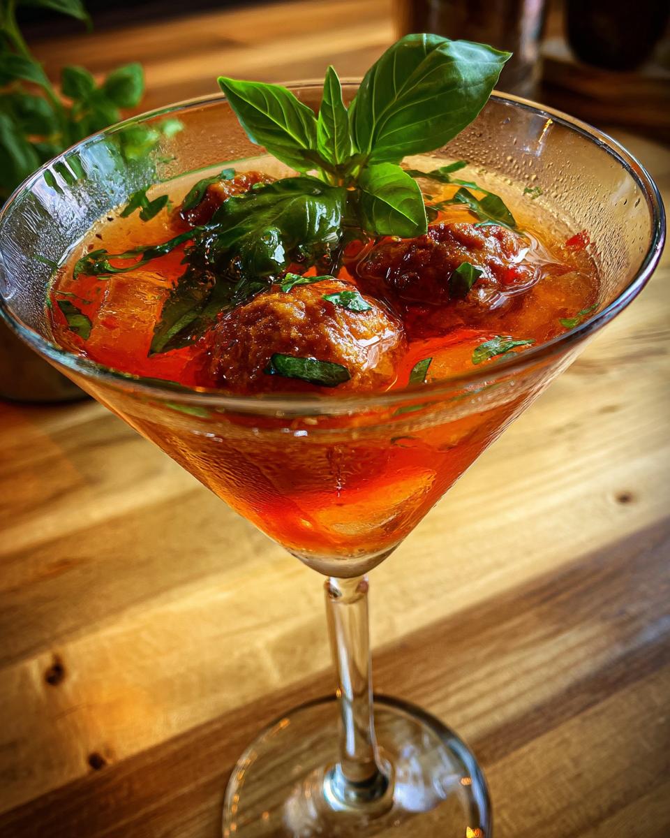 Savory Meatball Martini Shot with Tomato-Infused Vodka - detail 3