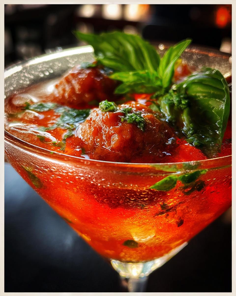 Savory Meatball Martini Shot with Tomato-Infused Vodka - detail 4
