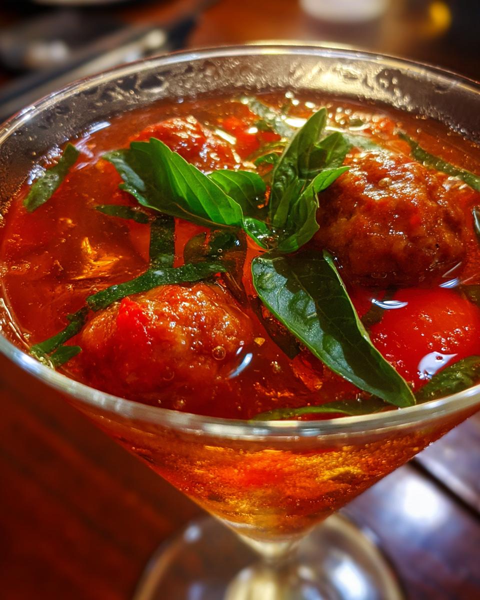 Savory Meatball Martini Shot with Tomato-Infused Vodka - detail 5