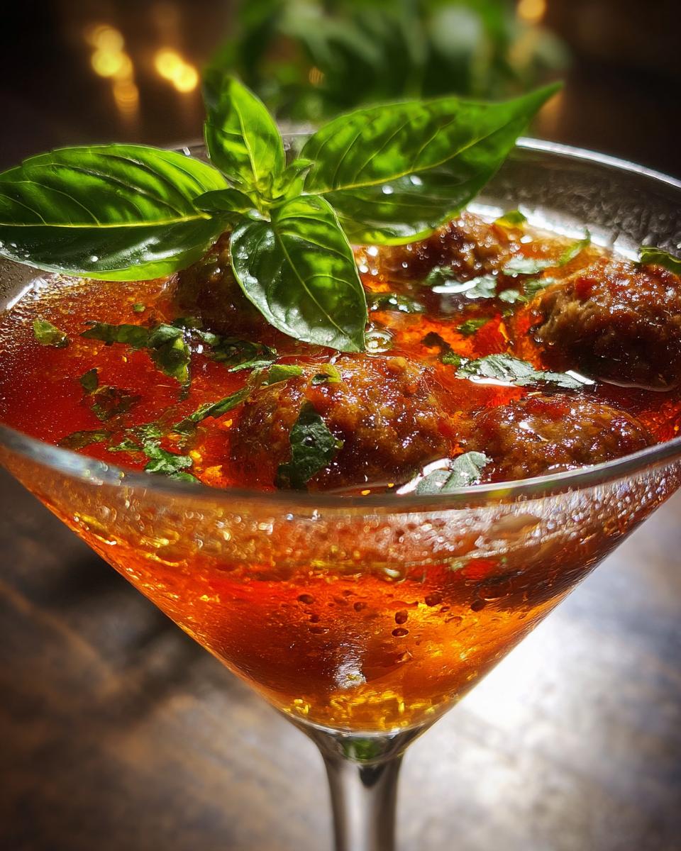 Savory Meatball Martini Shot with Tomato-Infused Vodka - detail 6