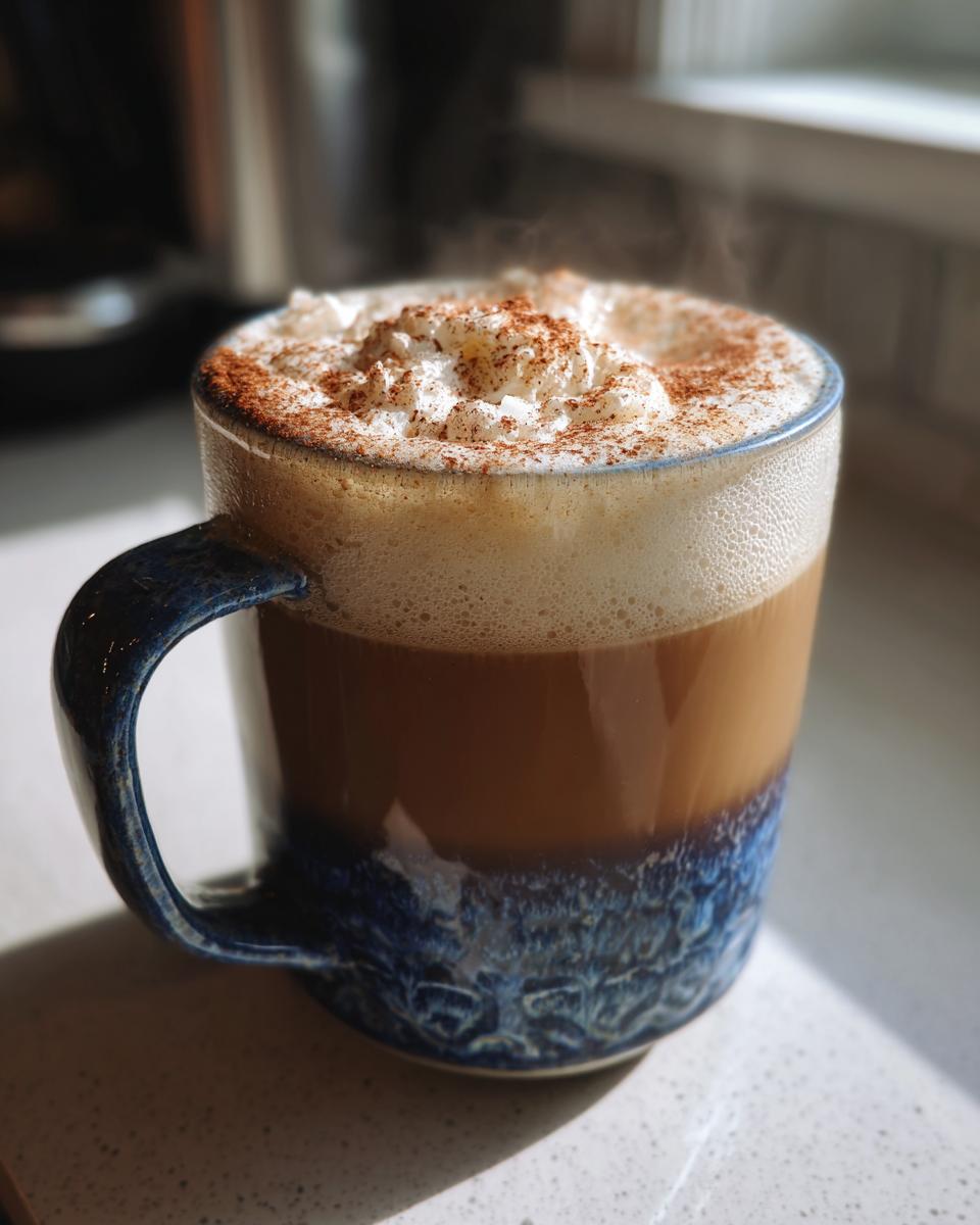 A steaming mug of Christmas Hot Buttered Rum topped with whipped cream and cinnamon.