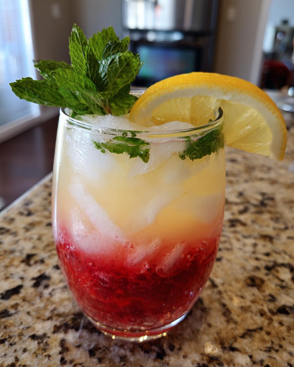 A refreshing New Year's Eve Sparkling Raspberry Lemonade with fresh raspberries, lemon slice, and mint.