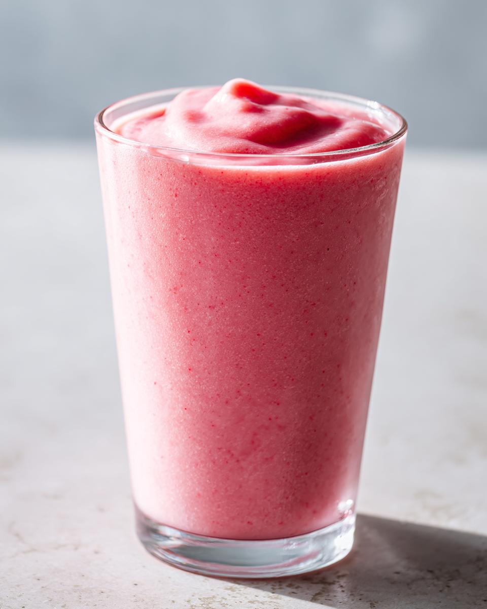 A tall glass filled with a vibrant pink velvet smoothie, perfect for Valentine’s Day.