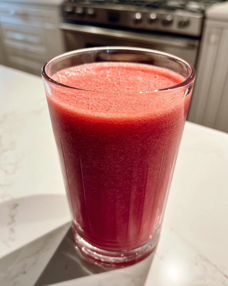 A tall glass filled with a vibrant pink Kale Kiwi Energy Refresher drink, showing a frothy top.