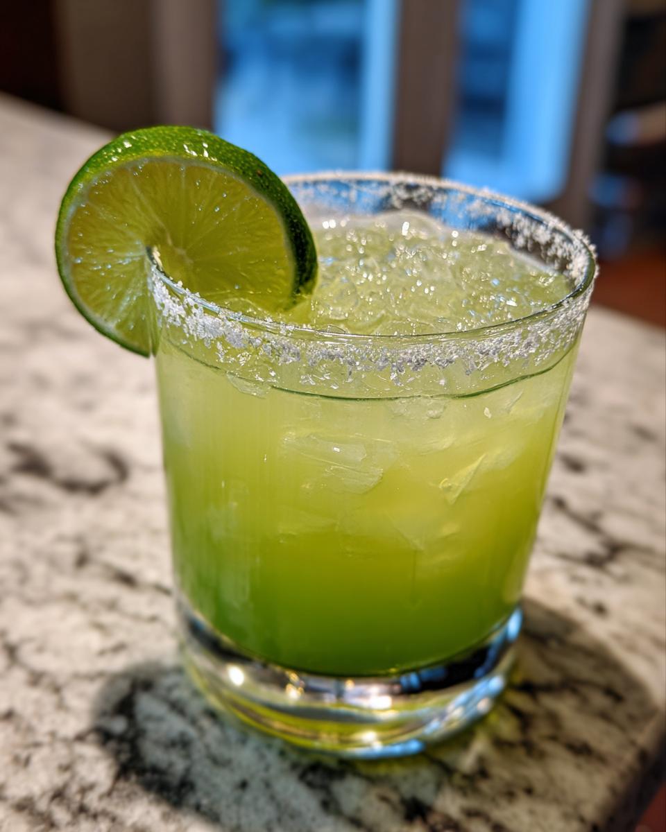 A bright green margarita cocktail with a salt rim and lime wedge, perfect for best Cointreau cocktails.