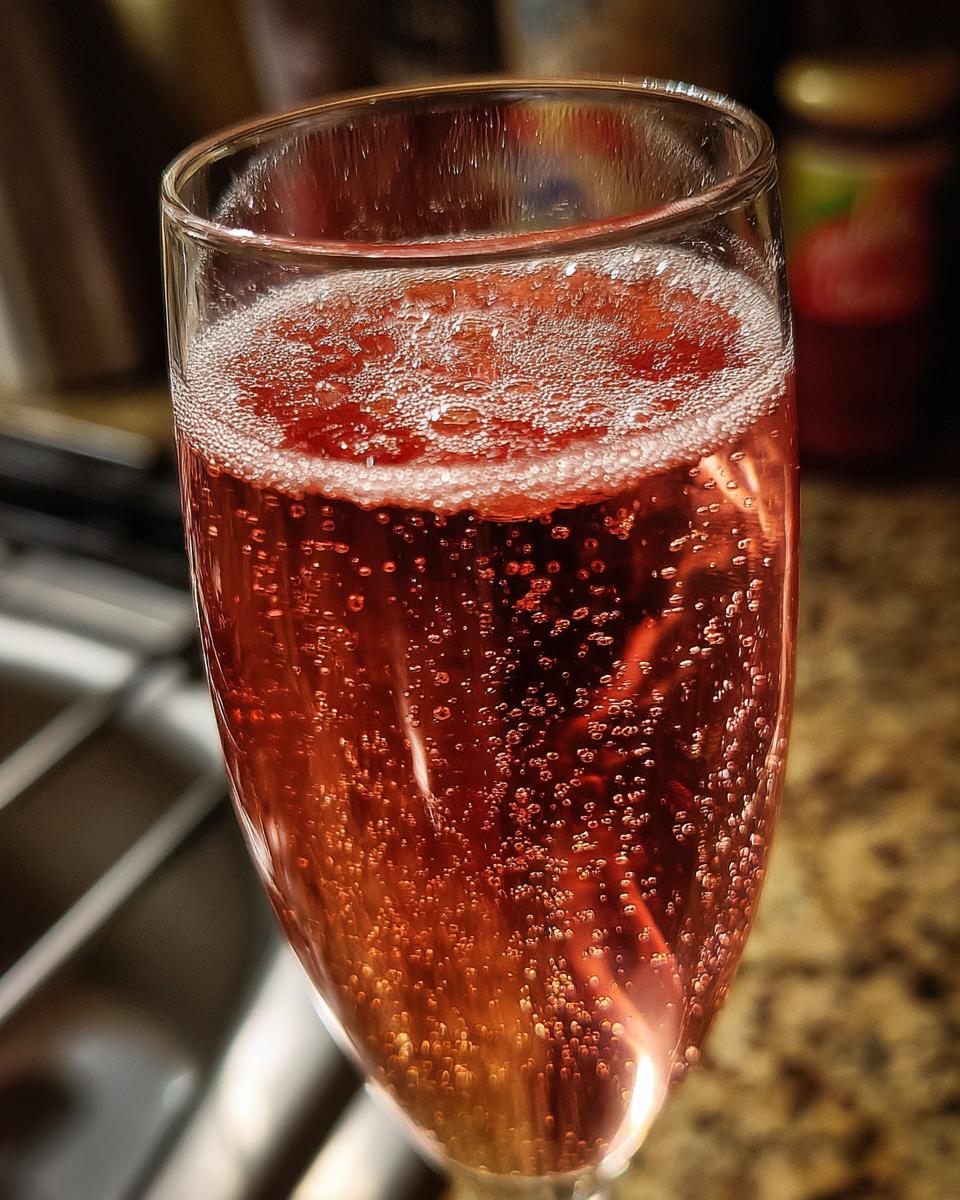 Close-up of a flute filled with Best Rose Champagne, showing effervescent bubbles and a vibrant pink hue.