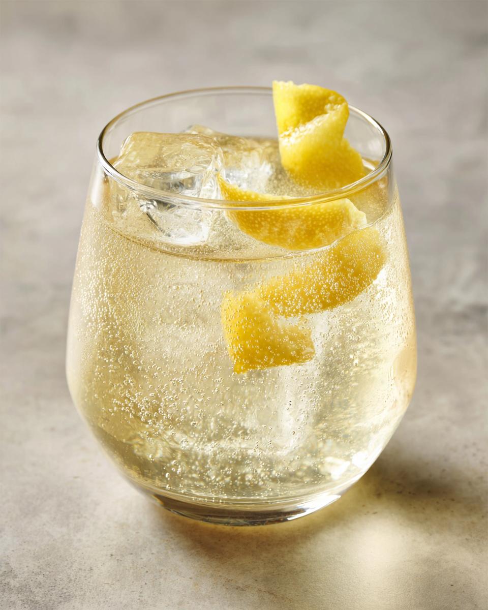 A refreshing Best St Germain cocktail with ice and a lemon twist garnish in a clear glass.