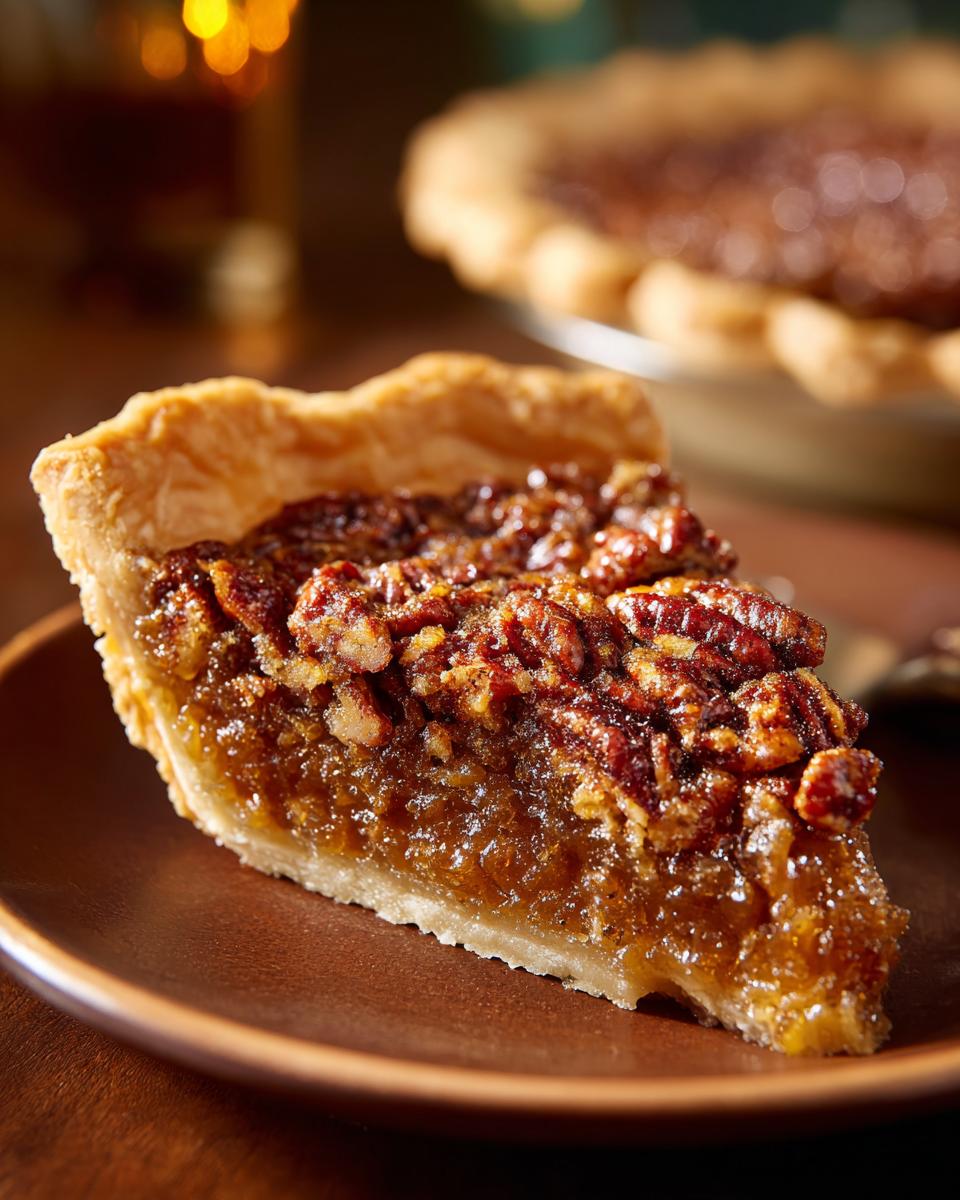 A delicious slice of Classic Southern Vegan Pecan Pie, showcasing a flaky crust and rich pecan filling.