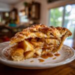 A generous slice of Irresistible Caramel Apple Pie, showcasing a flaky crust, tender apple filling, and rich caramel sauce.