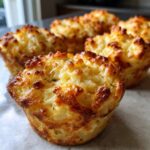 Close-up of golden-brown, irresistible mashed potato cups, baked to perfection with crispy edges.
