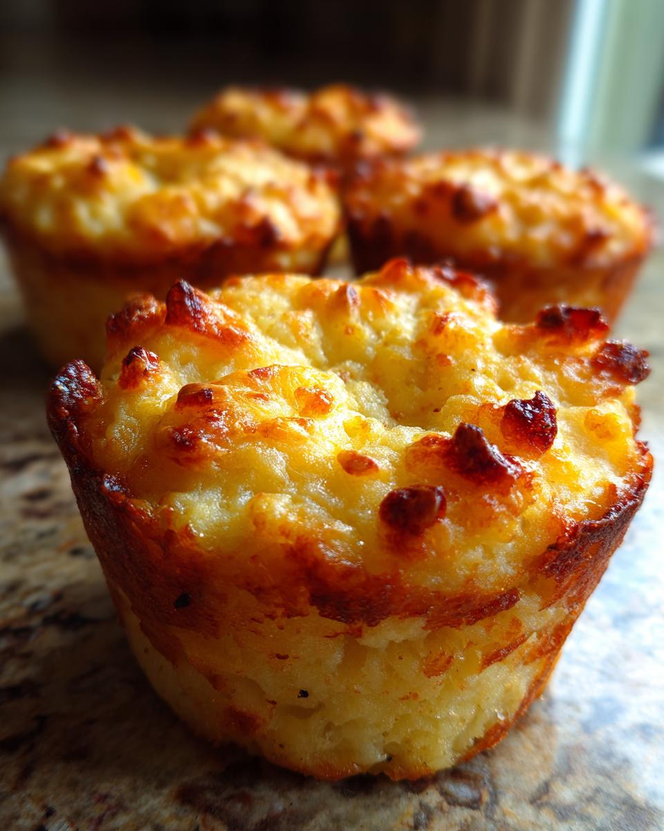 Close-up of golden-brown, baked Irresistible Mashed Potato Cups, showcasing their crispy edges and fluffy interior.