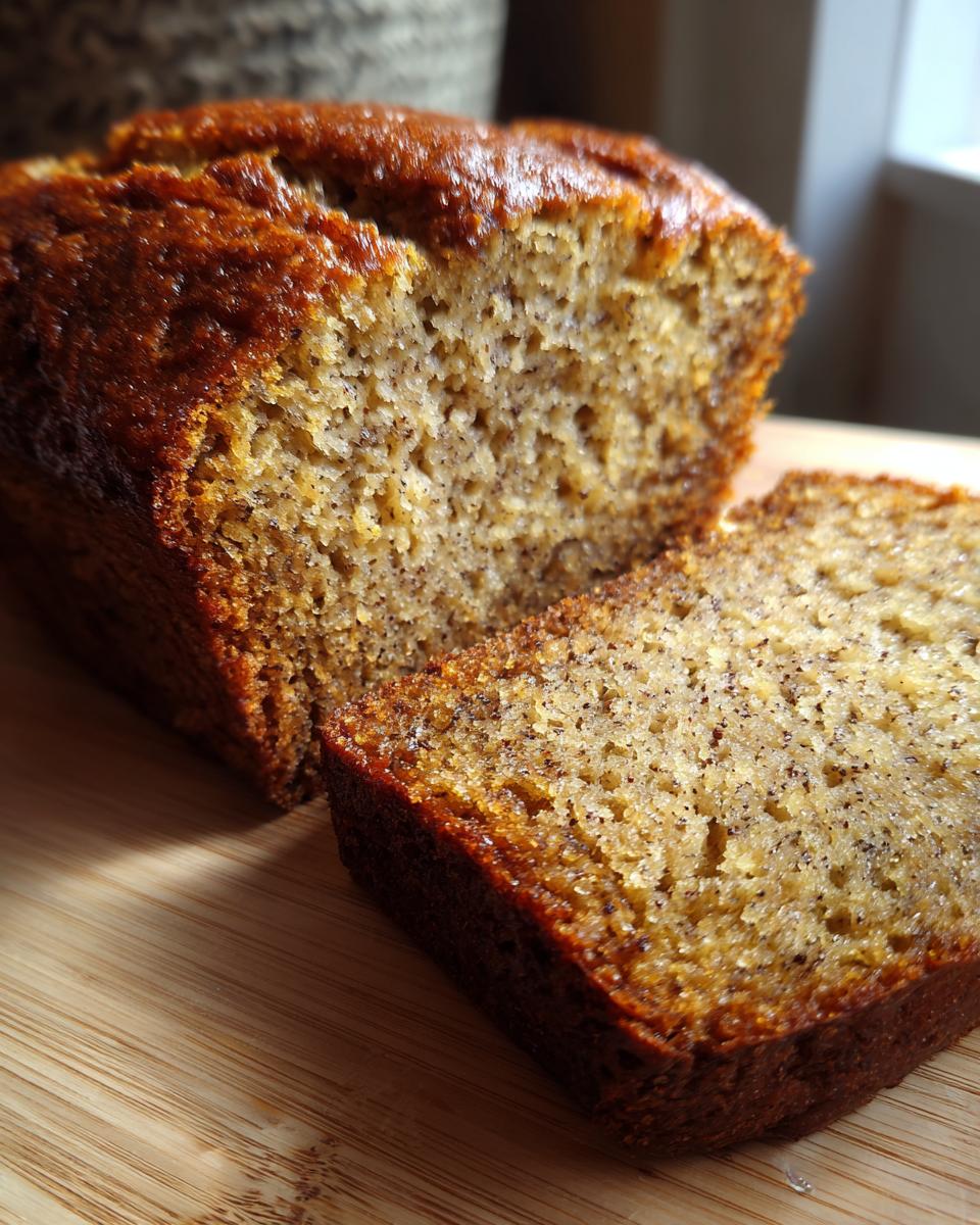 A close-up of an Irresistible Sour Cream Banana Bread Recipe, with one slice cut and placed in front.