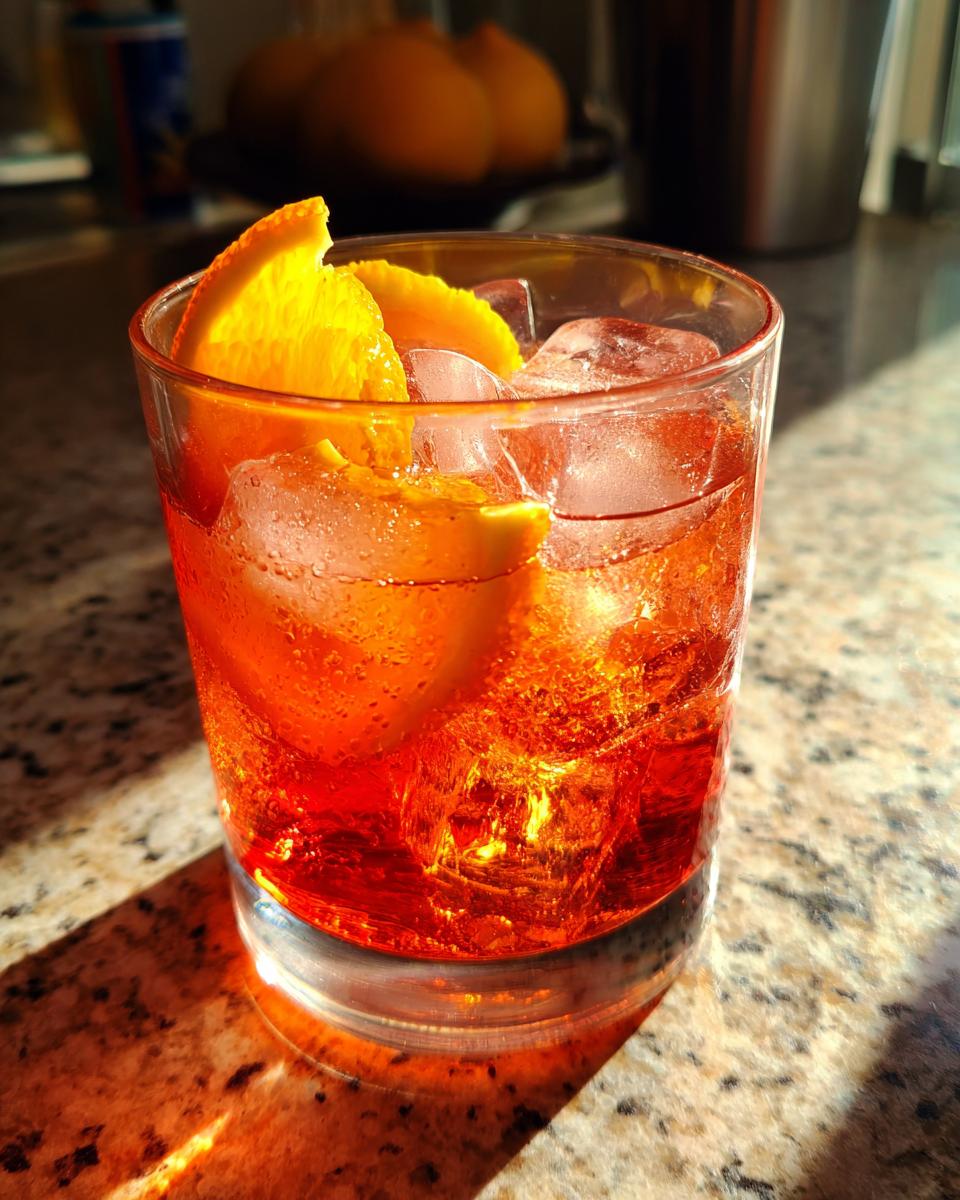 A vibrant orange non alcoholic spirits cocktail with ice and orange slices, perfect for a refreshing drink.