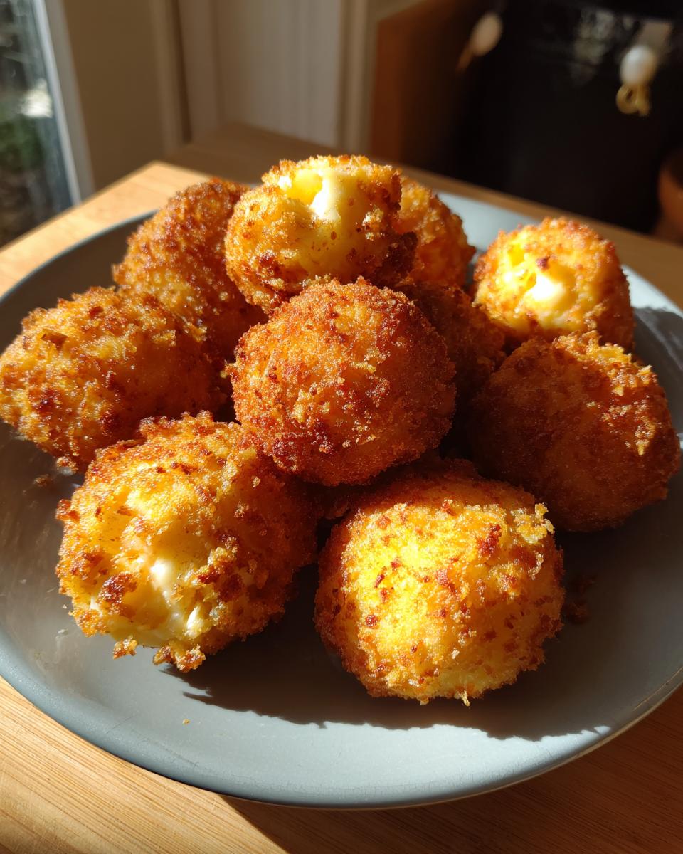 A plate of golden-brown, crispy Irresistible Texas Roadhouse Rattlesnake Bites, with some showing a gooey cheese center.