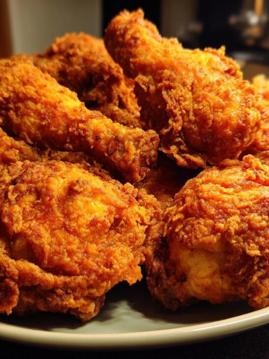 A generous platter of golden-brown, crispy Toni Tipton Martin fried chicken pieces.