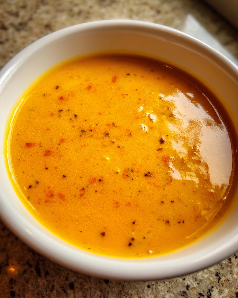 Close-up of a bowl of vibrant orange Apple Cheddar Sweet Potato Soup, topped with pepper flakes.