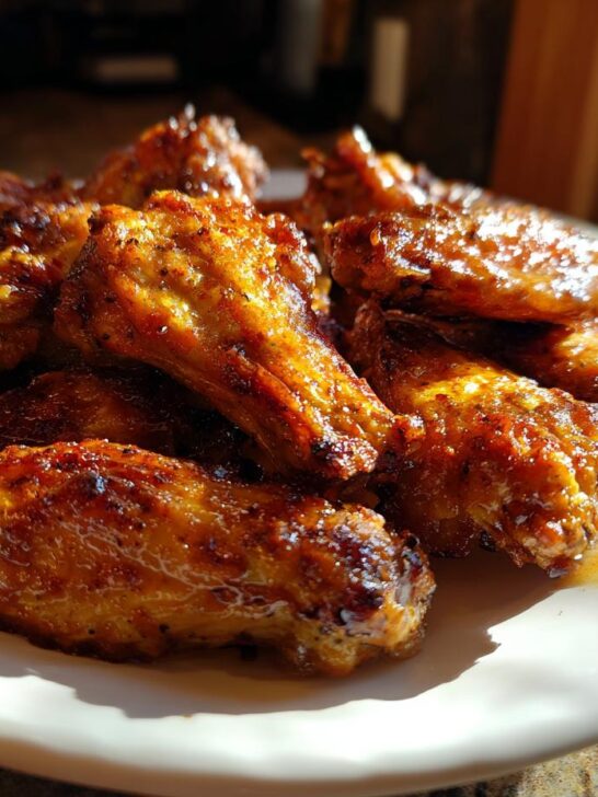 A close-up of several golden brown, crispy lemon pepper buffalo wings piled on a white plate.