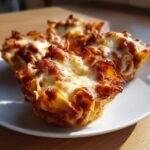 Four freshly baked Lasagna Cups topped with rich meat sauce and bubbly, melted mozzarella cheese.