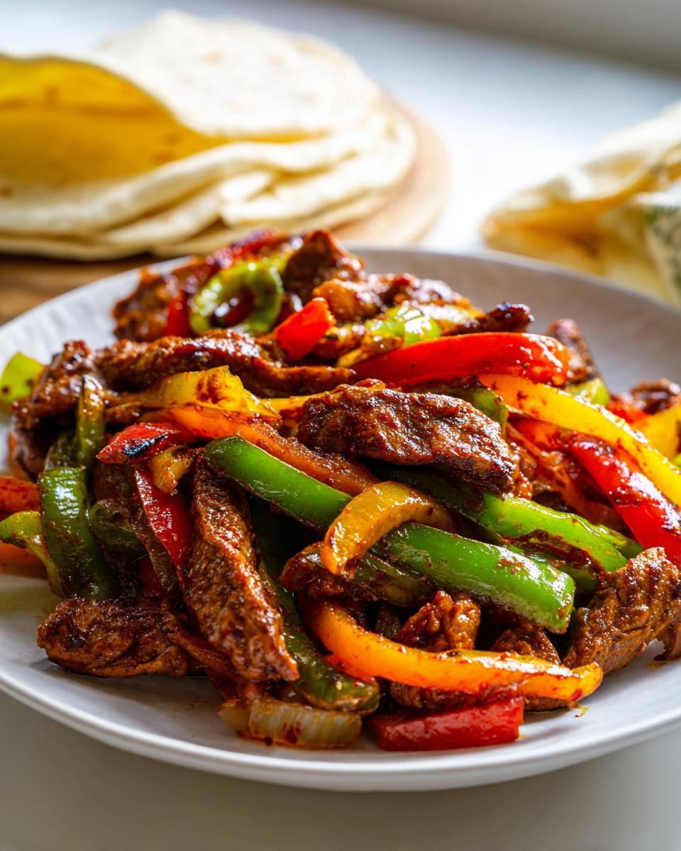 Close-up of seasoned chicken strips mixed with colorful bell peppers, ready for Sheet Pan Chicken Fajitas.