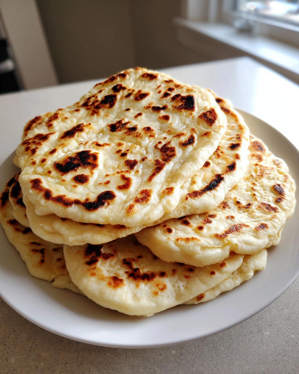 A stack of freshly cooked, soft flatbreads showing charred spots, representing The Only Bread Which You Can Eat As Much As You Like.